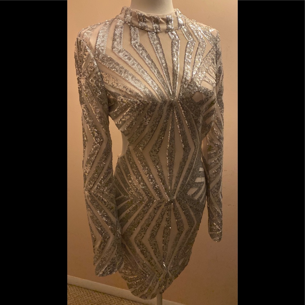 Exclusive Boutique Silver Sequined bodycon dress